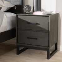 Baxton Studio Parris-Jade-NS Parris Rustic Grey Wood and Black Metal 2-Drawer Nightstand